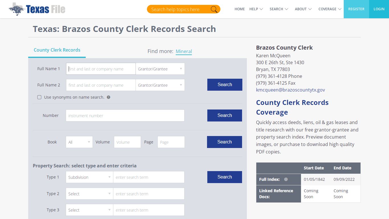 Brazos County Clerk Records Search | TexasFile