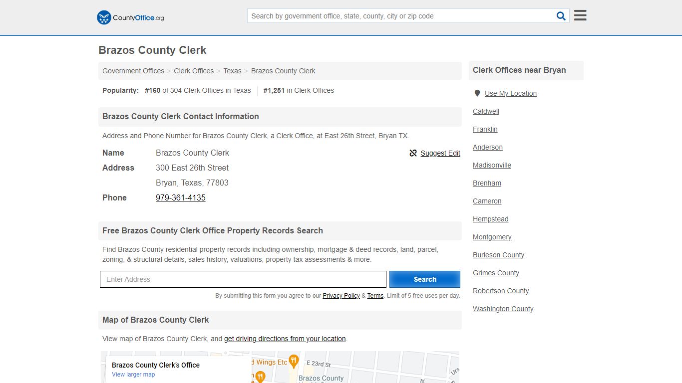 Brazos County Clerk - Bryan, TX (Address and Phone)