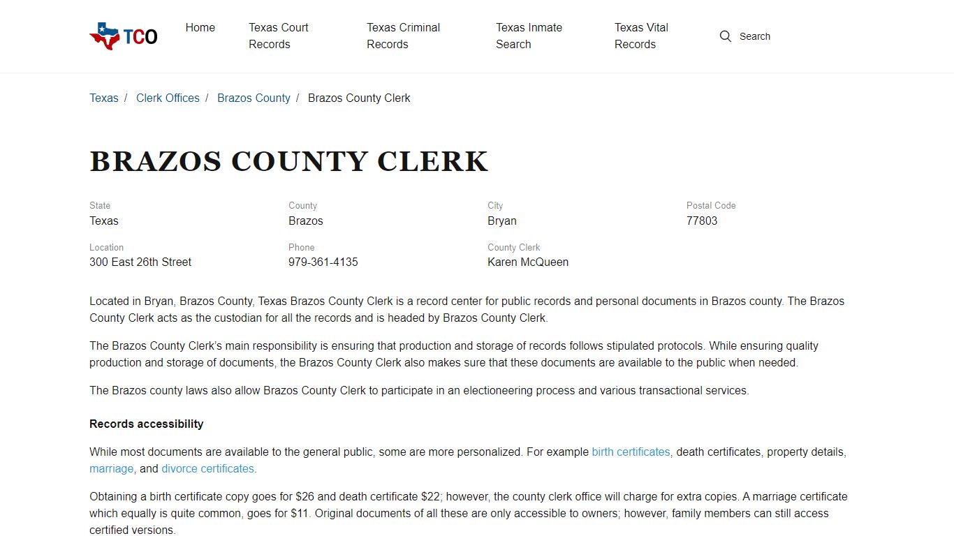 Brazos County Clerk in Bryan, TX - Contact Information and Public Records